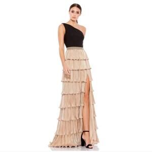 Ienna For MAC DUGGAL 26541 ONE SHOULDER LAYERED METALLIC RUFFLE GOWN Size 2